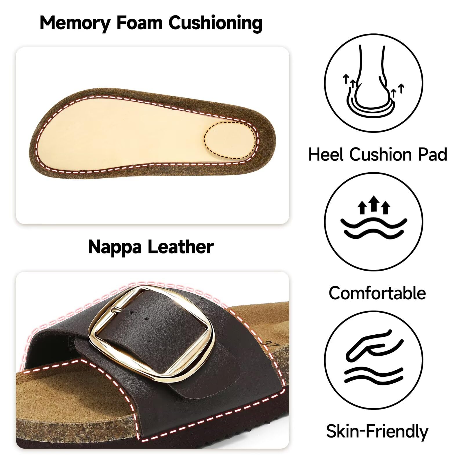 Wizshoe Sandalias Mujer Cómodas Sandalias de Pala Plantilla de Corcho Hebilla Ajustable Zapatillas Verano Punta Abierta EU 36–42