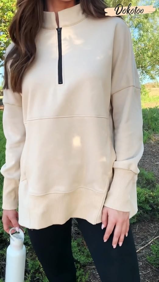 Dokotoo Womens Oversized Half Zip Pullover Sweatshirt for Women