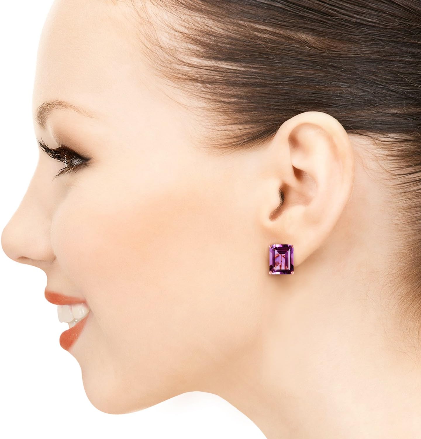 Galaxy Gold GG 14k Rose Gold 13ct Genuine Amethyst French Clip Earrings - Image 4