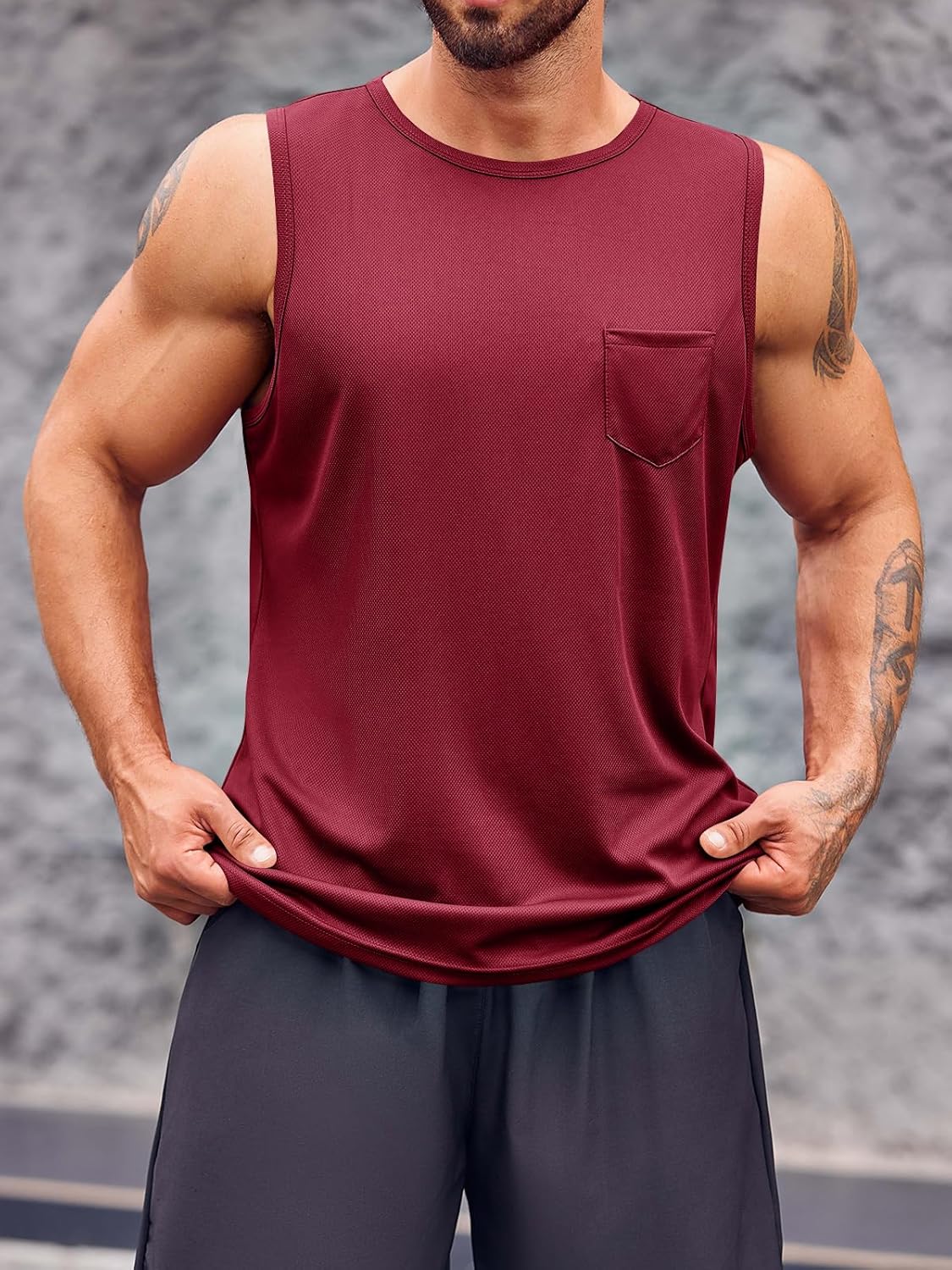 Runcati Mens Sleeveless Workout Tank Tops Athletic Muscle Gym T Shirts with Pockets - Image 2