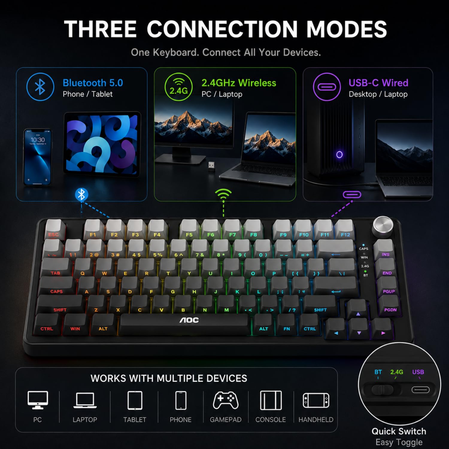 Amazon | AOC GK330 ゲーミングキーボード ホットスワップ可能