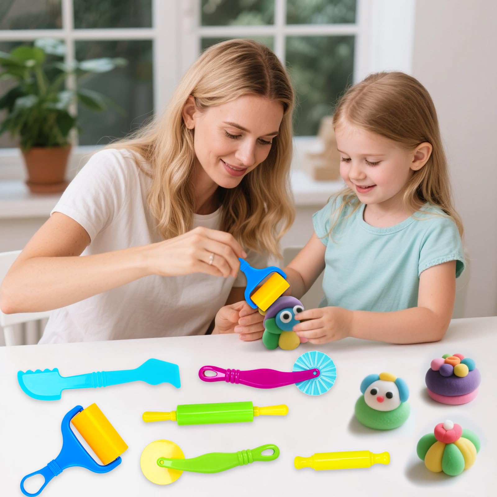 Herramientas de arcilla, juego de herramientas de arcilla y masa para niños, kit de accesorios de masa artesanal con rodillo, espátula de corte, rodillo 7