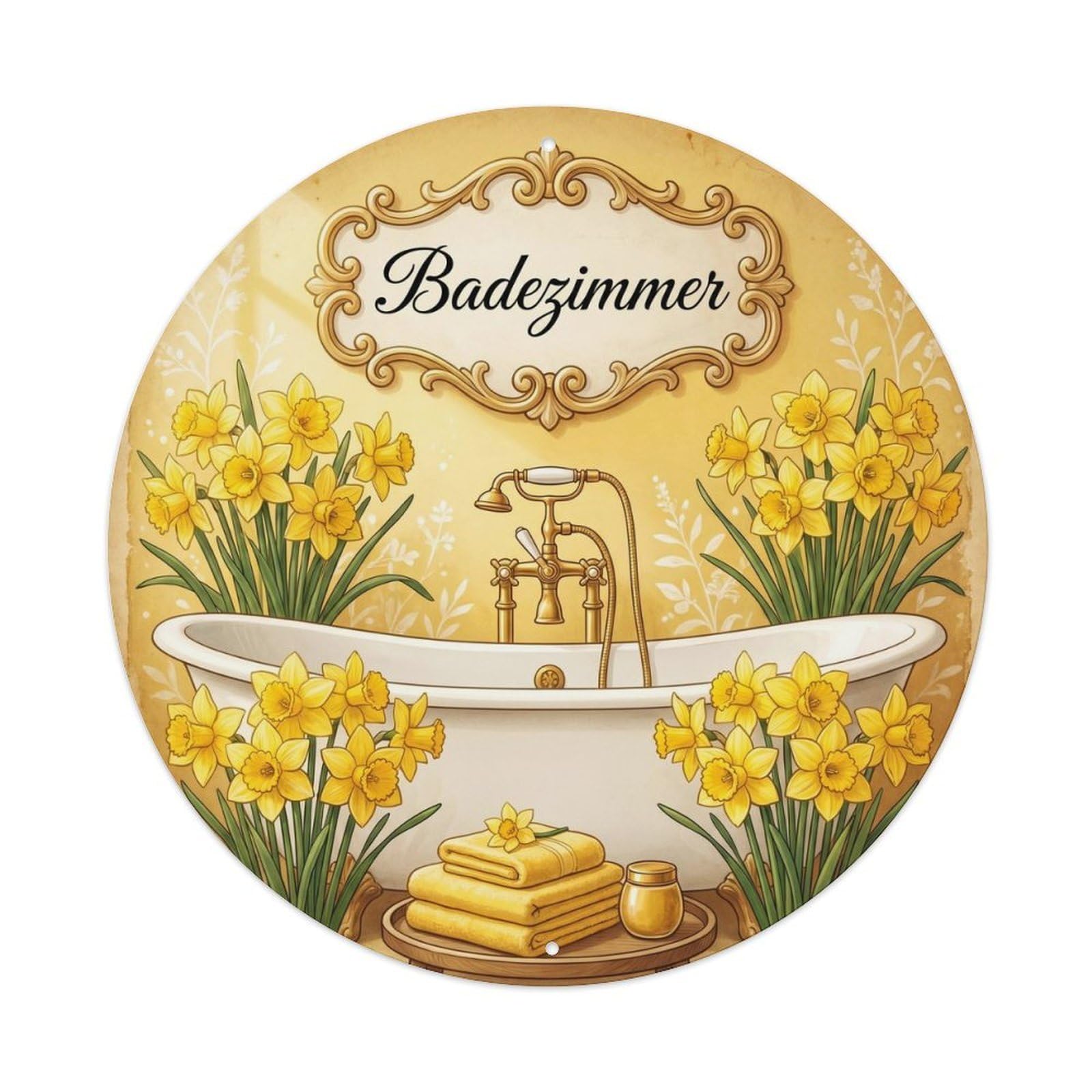 Yrnq Vintage Style Bathroom Daffodil Vintage Bathroom Wall Vintage Metal Tin Sign Plaque Wall Decor For Cafe, Club, Garden Round Metal Poster 8X8inch