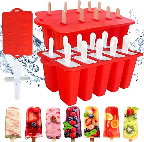 Paquete de 3 moldes de silicona para paletas, reutilizables, 12 cavidades, utensilios de cocina apilables, bandejas de hielo sin BPA, herramientas