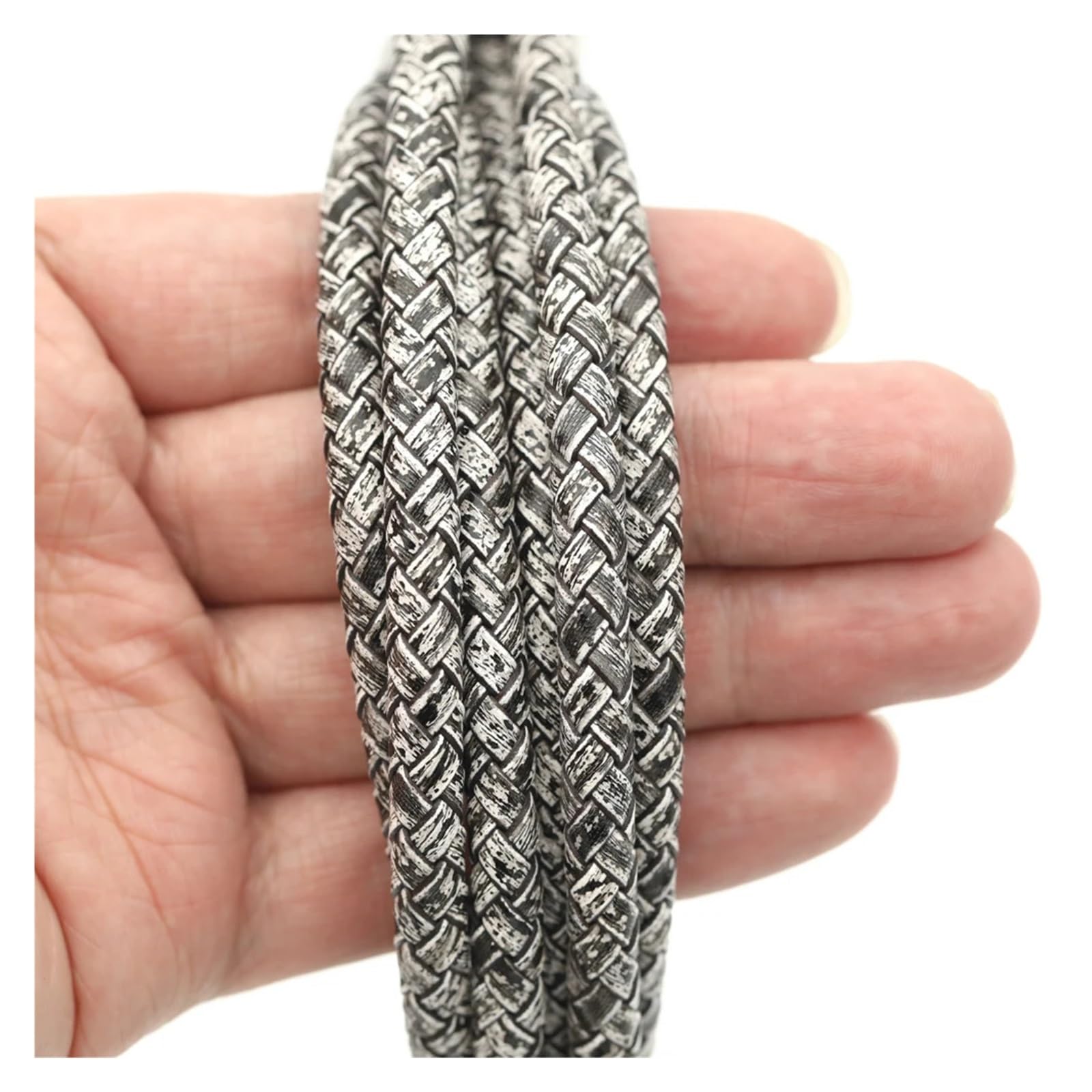 Genuine Braided Leather Cord 2meters Braided Leather Bracelet Findings 6mm Round Cord String Rope DIY Necklace Making(White)