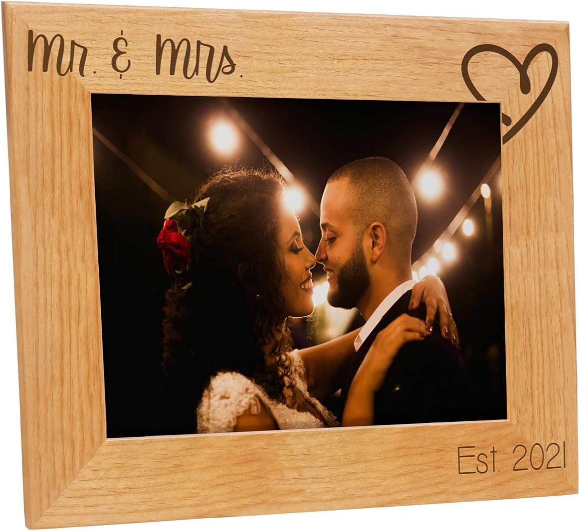 PlaqueMaker Rustic Red Alder Mr & Mrs Established 2021 Wedding Frame - A Great Gift for The Newlyweds for Your Wedding Anniversary or Vow Renewal-Holds a 4x6 or 5x7 Landscape Photo (8 x 10)