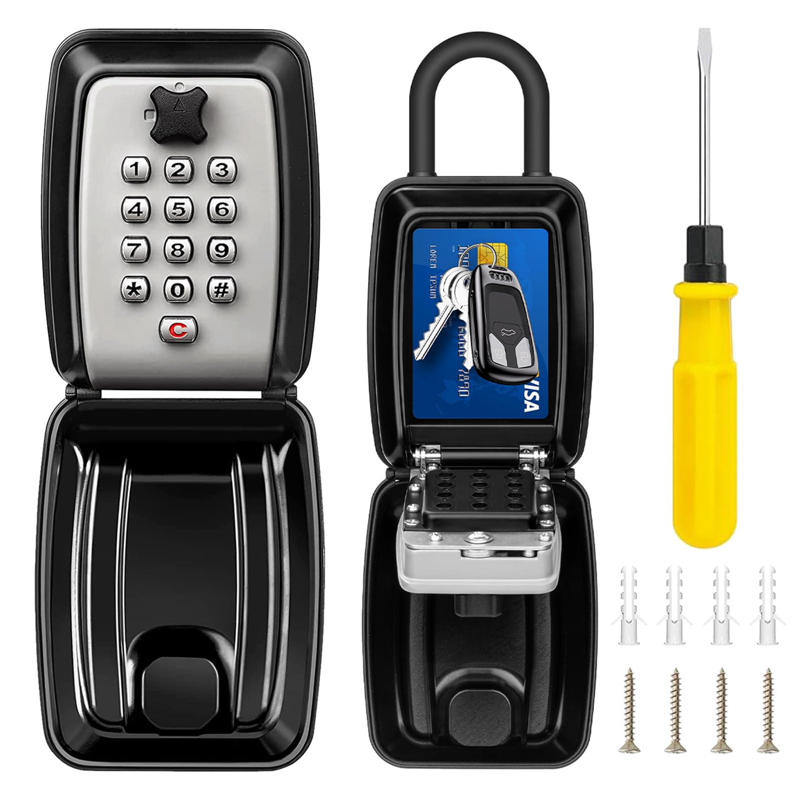Caja para Llaves con Codigo 12 Dígitos Combinacion Caja Fuerte para Llave con Grillete Extraíble, Impermeable Caja Seguridad Llaves Exterior Interior para Hogar Office Garage School