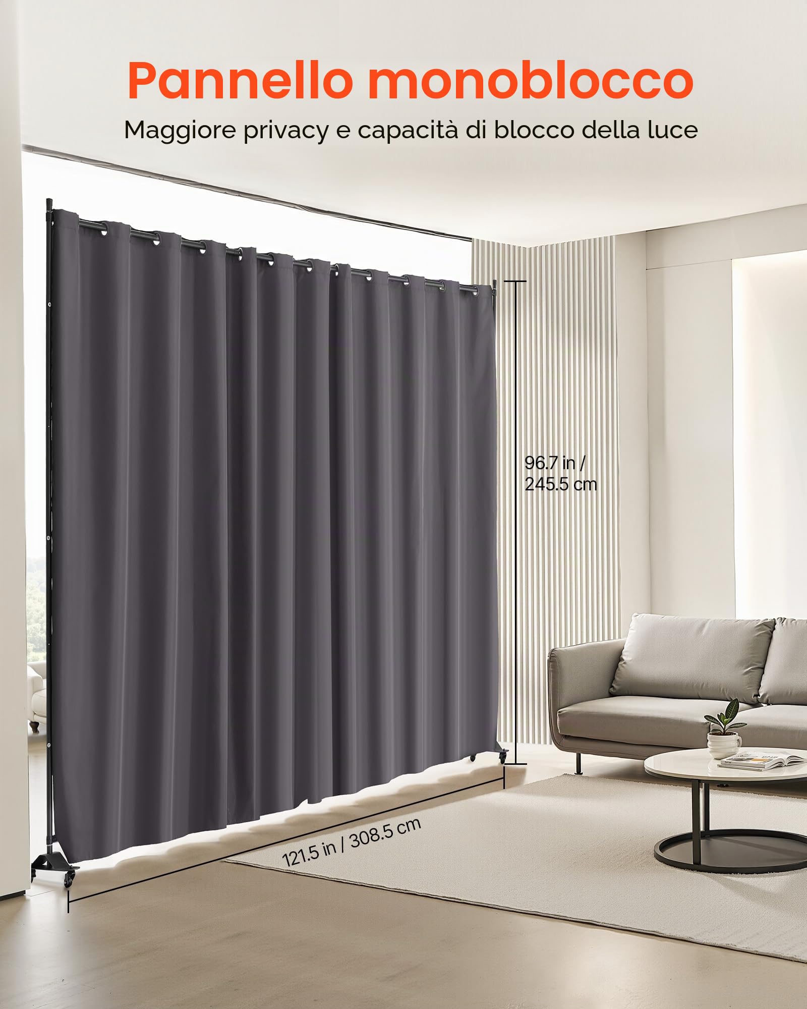 VEVOR Divisorio per Ambienti, Pannello Divisorio Portatile con Ruote, Supporto per Tende, Divisorio Indipendente, Schermo per Privacy per Ufficio, Camera da Letto, Sala da Pranzo, Grigio