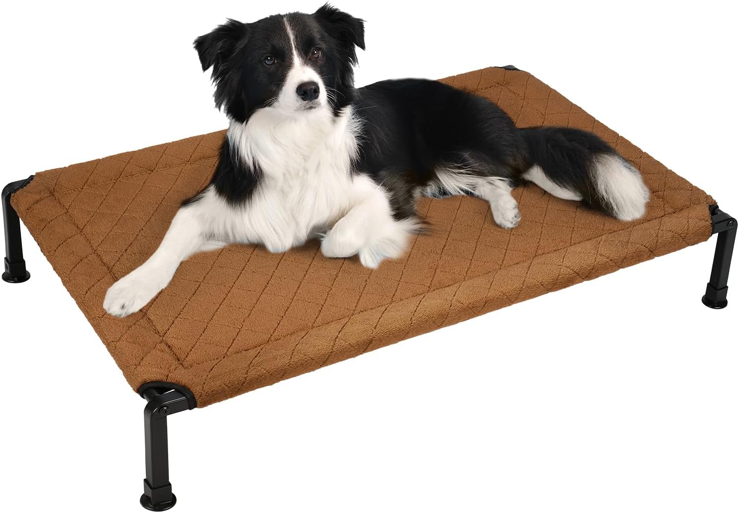 veehoo soft plush elevated dog bed, raised dog beds with heavy duty frame, non-slip silicon feet, washable & breathable pet cot for indoor or outdoor use, 41" x 27", brown, cwc2432a 41.0"l x 27.0"w x 8.0"th brown