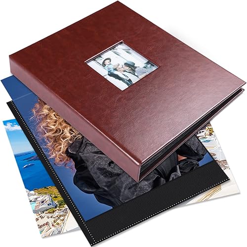 NESCL Photo Album 8x10 52 Pockets, PU Leather Cover Album with Front Window, Small Photo Album for 8x10, Acid Free Slip Slide in Photo Albums Book