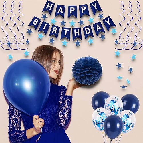Miniatura 47 de Decoraciones de fiesta de cumpleaños azul número 16 para niños y niñas, suministros de globos de feliz cumpleaños 16 con pancarta de feliz