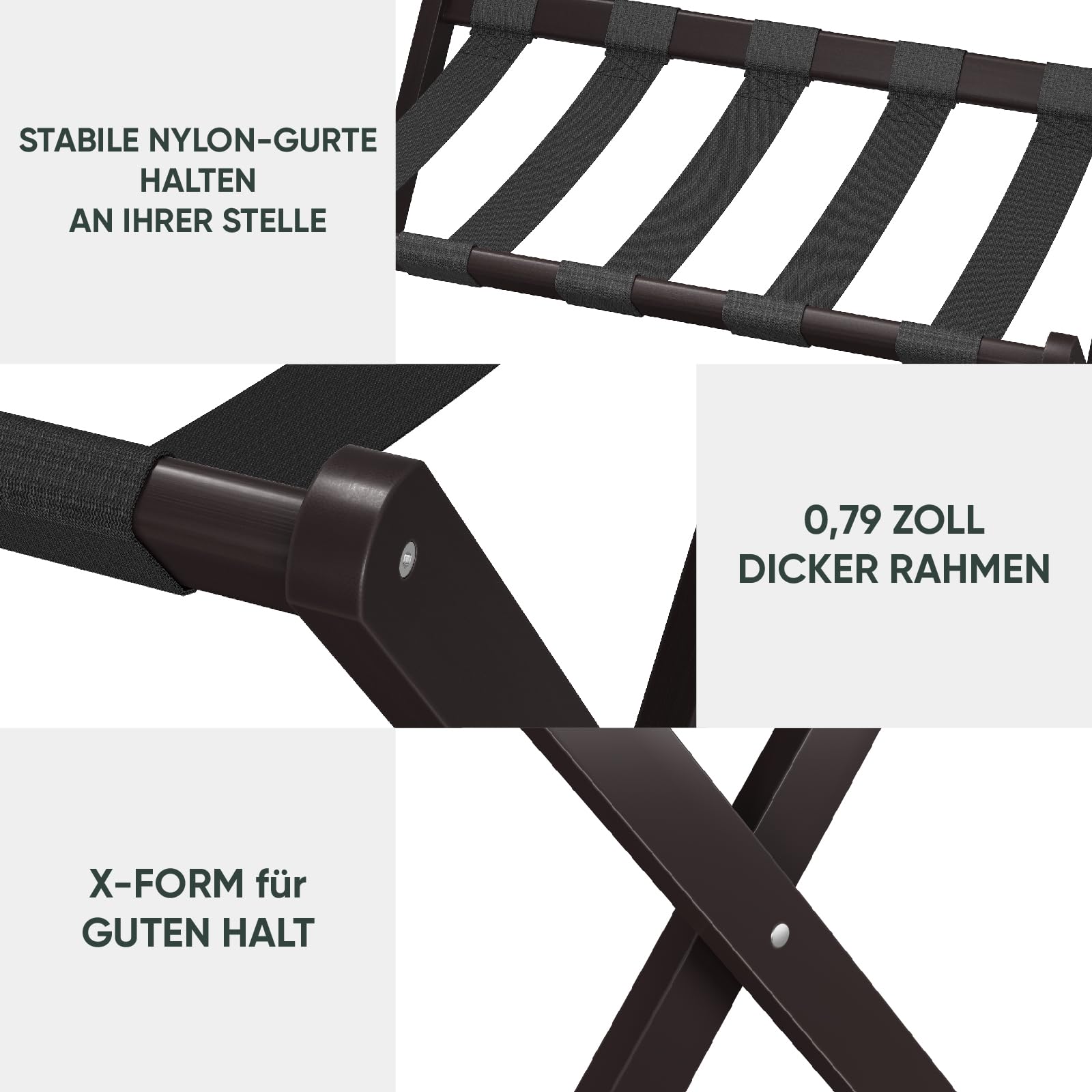 Semiocthome Kofferständer, 2er-Set, Faltbarer Gepäckträger aus Bambus mit Ablage für Gästezimmer, Schlafzimmer, Hotel, HBT: 52 x 67 x 45 cm - Braun