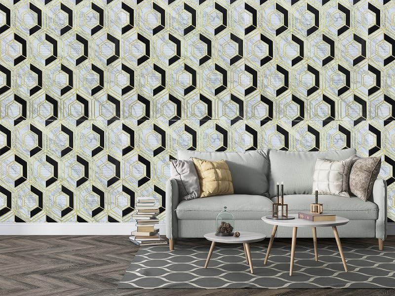Image of CVD 3D PE Foam Self-Adhesive Wall Stickers | Golden Black Wallpaper for Home, Hotel, Living Room, Bedroom & Cafe | DIY Decorative Panel (70 x 70 cm, Approx. 5.8 Sq. Feet, 1 Piece)