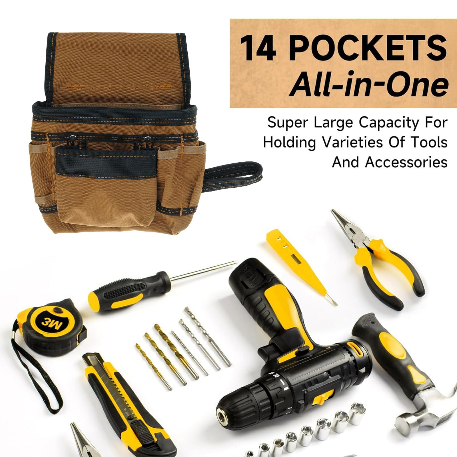Sacoche de ceinture à outils pour charpentiers et constructeurs - En tissu robuste - Réglable - Pour les sacs et les pochettes à outils d'électricien