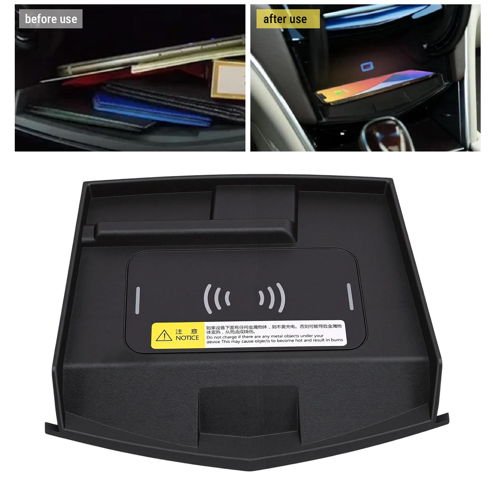 aqxreight Cargador Inalámbrico para Teléfono de Coche, Consola Central, Reposabrazos, Cargador de Teléfono de Repuesto para ATSL XTS 2014 2018, Plástico ABS Negro
