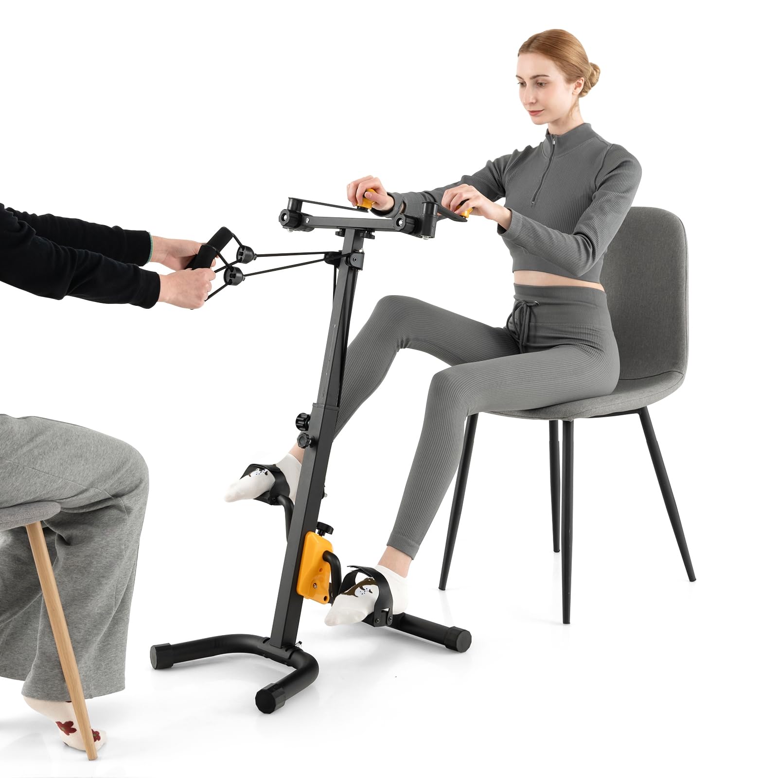 COSTWAY trener ramion i nóg, rowerek domowy z pedałami Mini Stepper Fitnessbike, 9-stopniowa regulacja & 53 x 43 x 73-102 cm, idealny dla seniorów