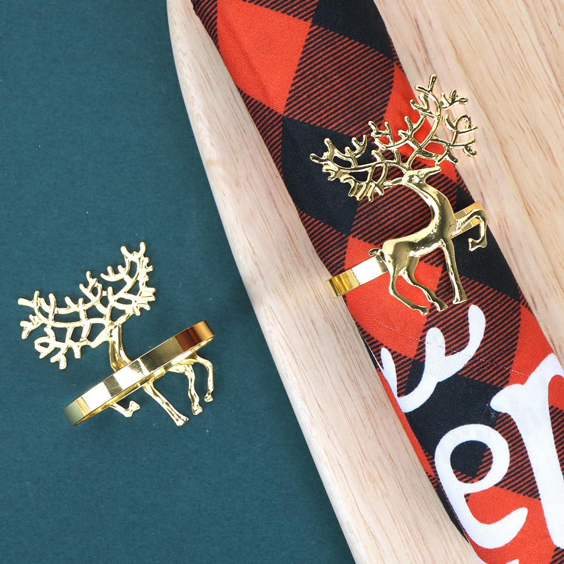 12 Pièces Ronds De Serviette Renne De Noël, 6CM Argent Porte-serviettes