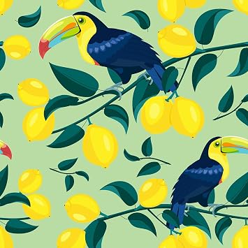 CHIHUT Toucan Lemon Peel and Stick Tropical Wallpaper 17.7x100 Soft Lime Green Background Vibrant Bird Citrus Print Wallpaper Waterproof Decorative Contact Paper for Accent Wall Dorm Entryway