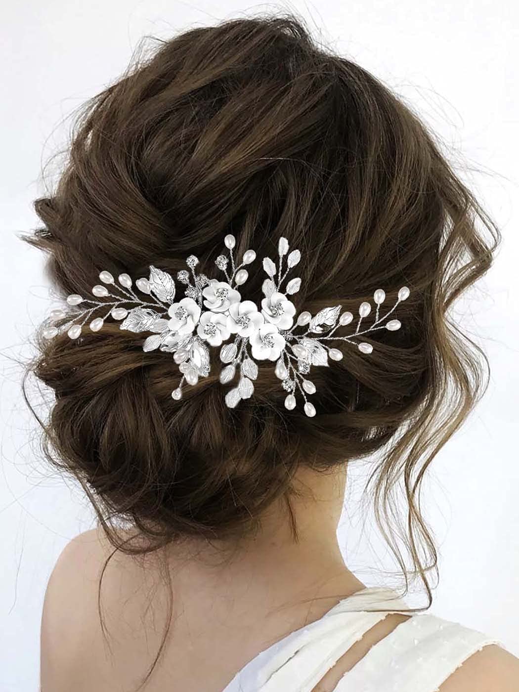 PAGOW 5Pcs Flower Girl Headpiece, Silver Pearl Bride Wedding Hair Accessories Amazon.com : Unicra Silver Pearl Hair Pins Bridal Hair Clips  main image 2