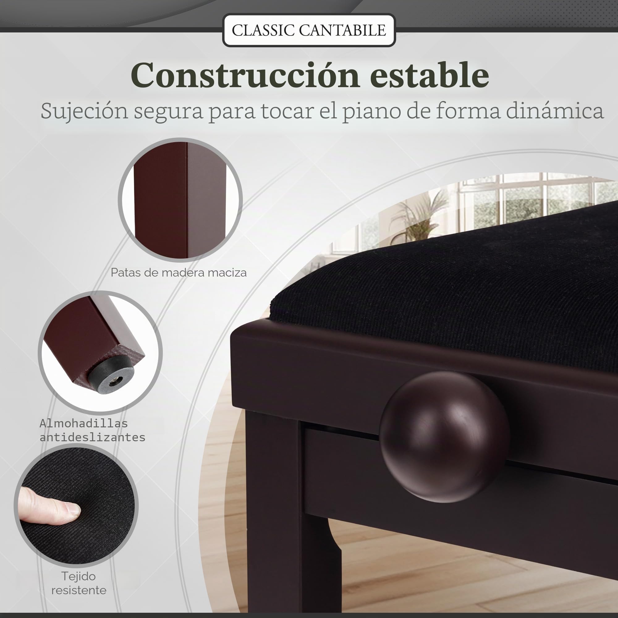 Classic Cantabile Banco para Piano Palisandro Mate