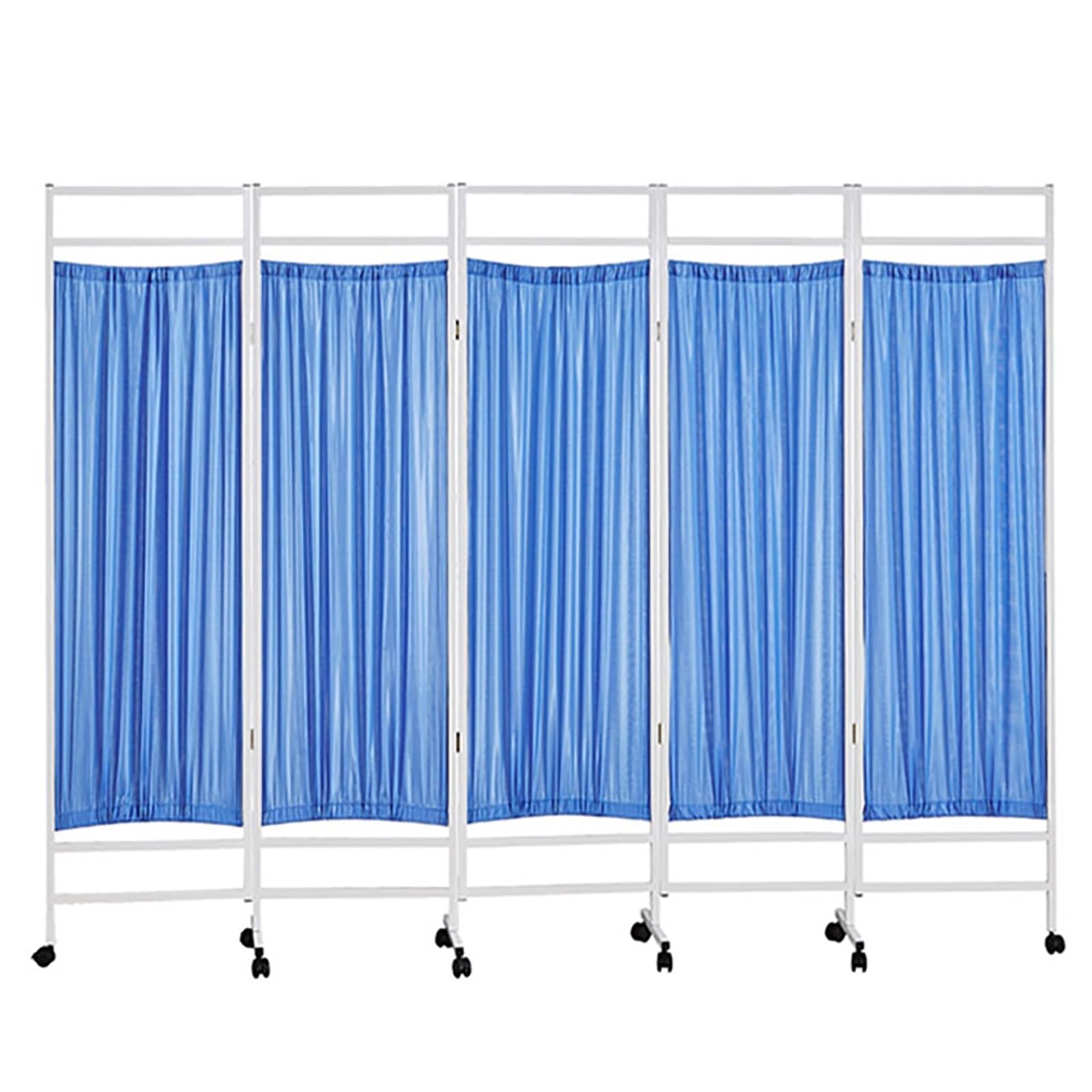 XINGYAOSM 5 Piece Portable Room Partition Folding Medical Privacy Screen with Wheels Selected Steel Frame, Sturdy And Durable, for Hospitals/Beauty Salons(Blue)