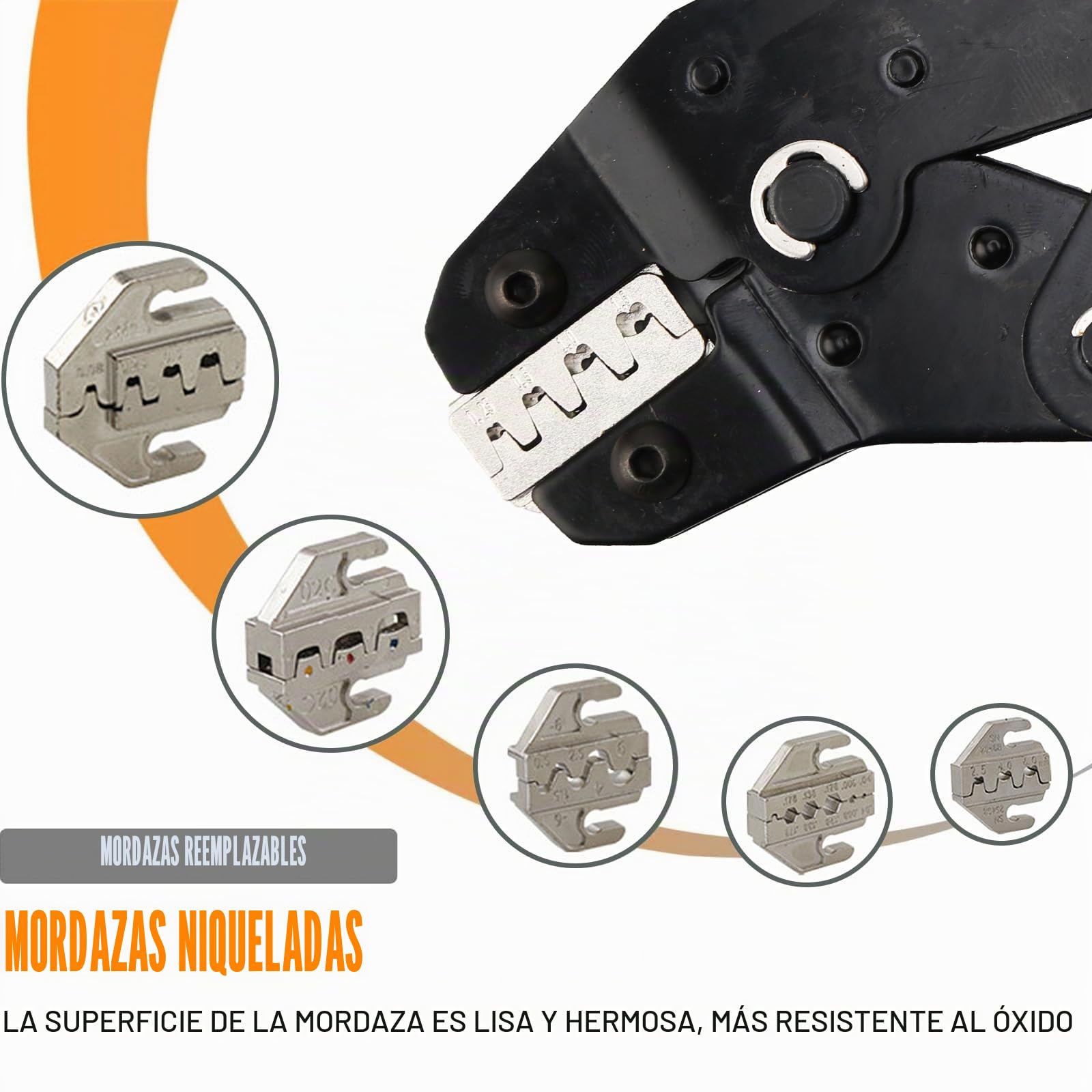 Juego de alicates de crimpado con 6 troqueles intercambiables