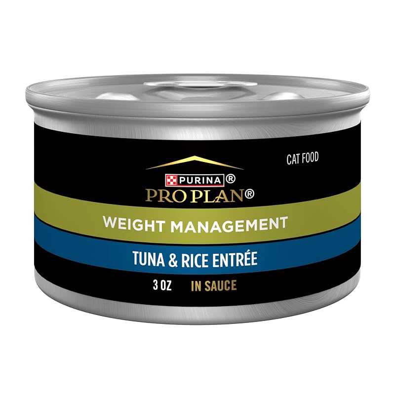 Ração úmida para gatos adultos Purina Pro Plan Controle de Peso sabor atum e arroz ao molho, Pacote com 24 latas de 85 g