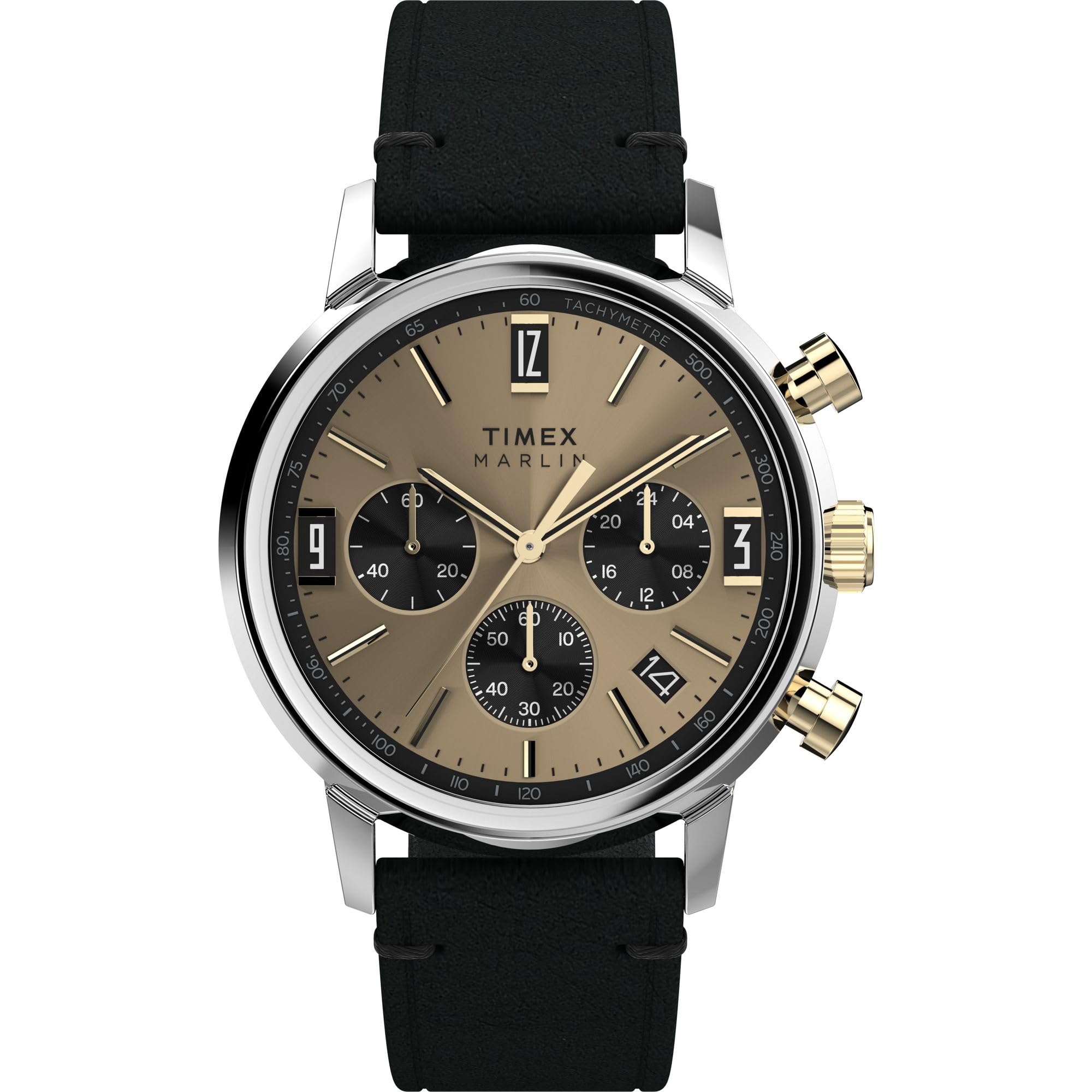 Marlin Analog Champagne Round Dial & Black Leather Strap Band Water Resistant Men's Wrist Watch - TWEG26709-image-36