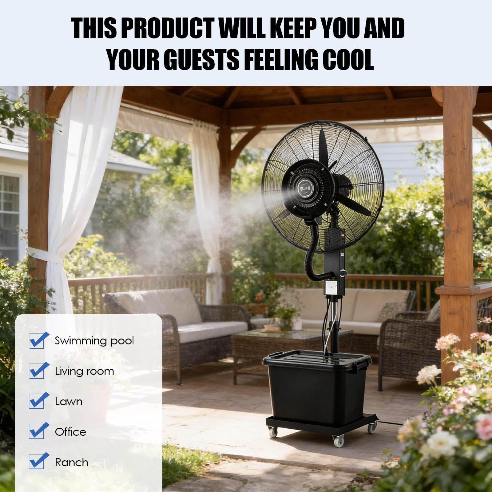 Ventilador de Pie para Exteriores, Ventilador Industrial Potente | Resistente al Polvo y Agua, Ventilador de Alta Velocidad para Garaje, Gimnasio, Taller, Terraza y Grandes Naves Industriales