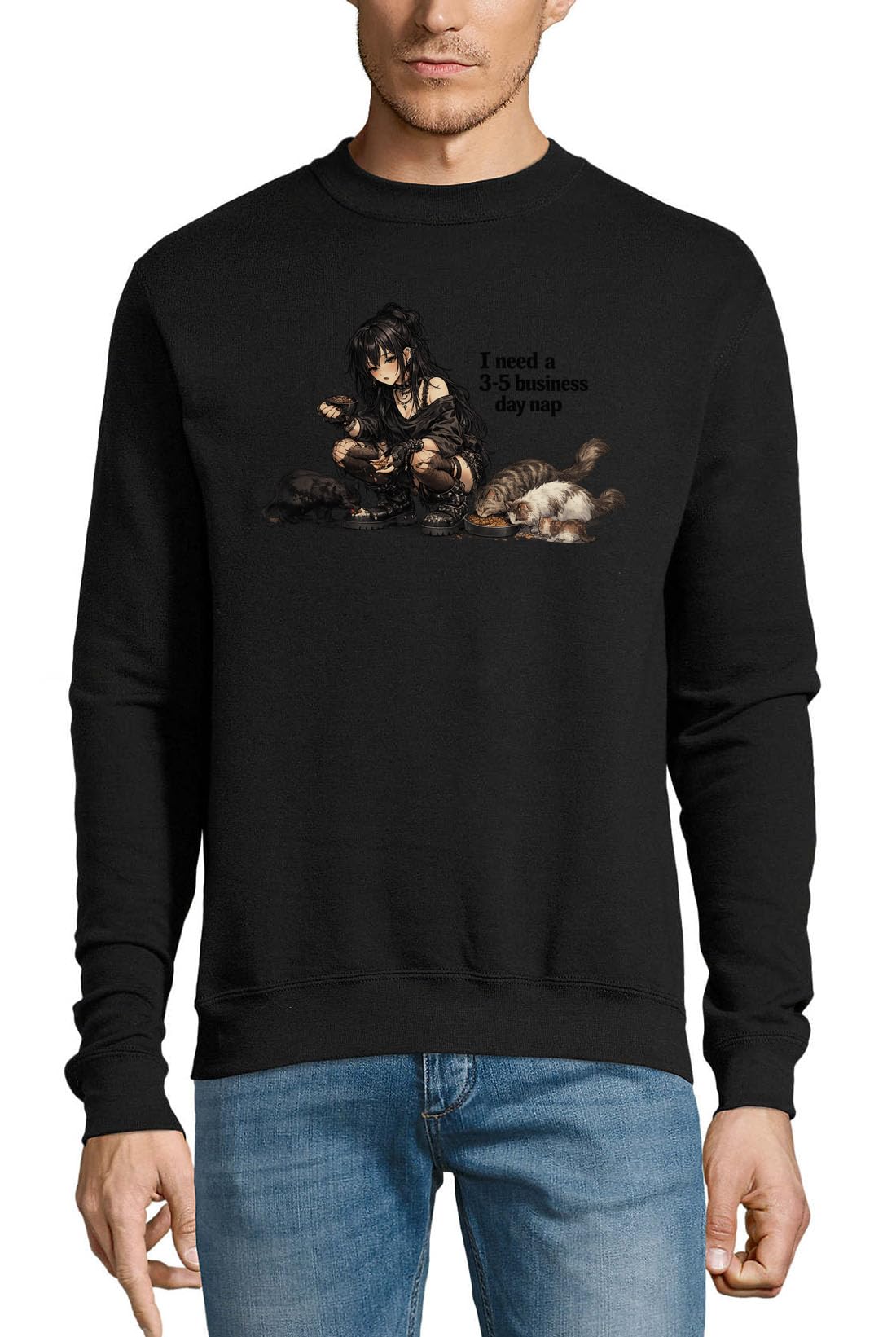 Dziewczyna karmiąca koty w stylu grunge bawełniany sweter bluza sweter sweter czarny
