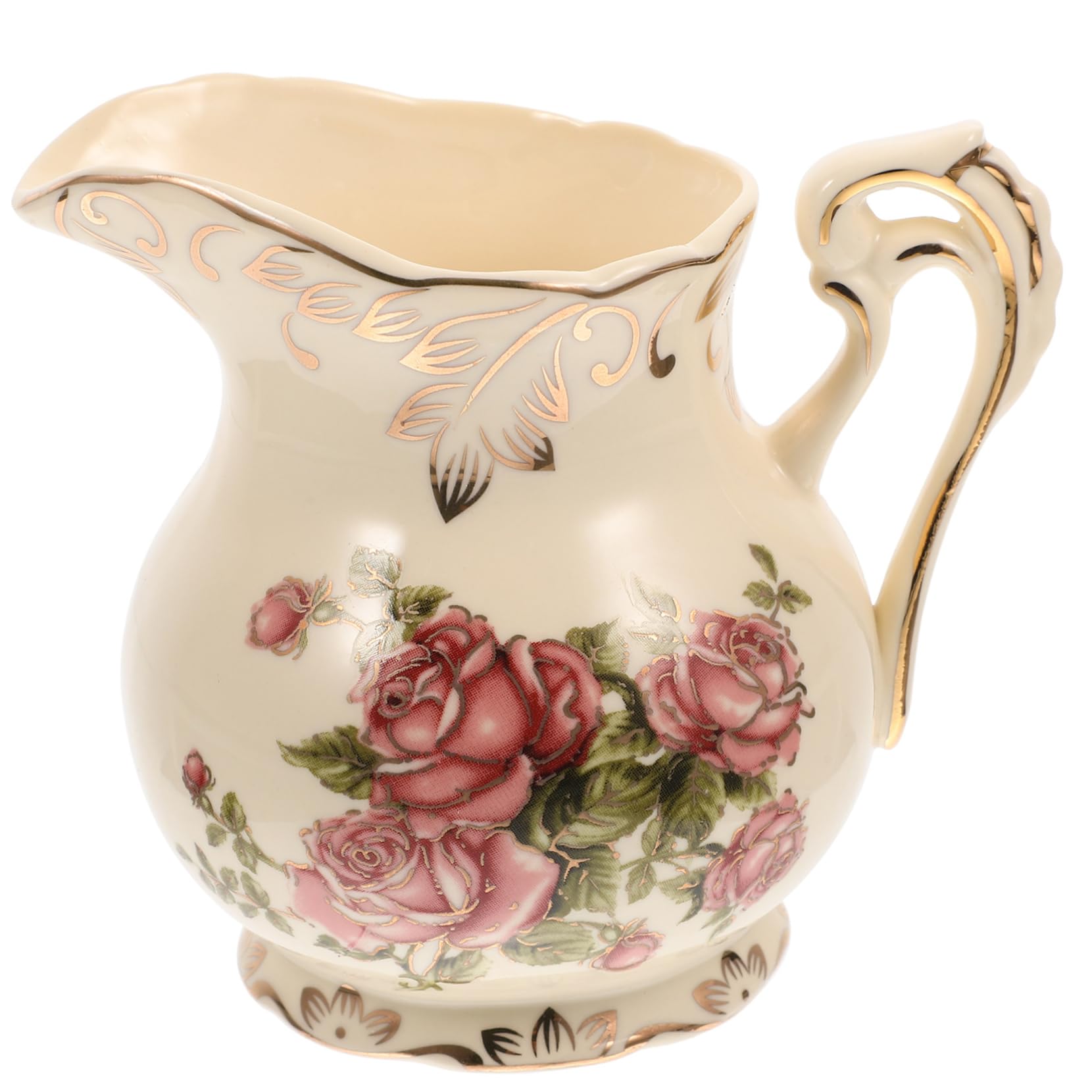 Sahnekännchen zum Servieren von Milch und Sirup im Europäischen Stil Keramik 250ml Praktischer Keramikkrug mit Goldfarbenem Druck für Kaffee und Tee