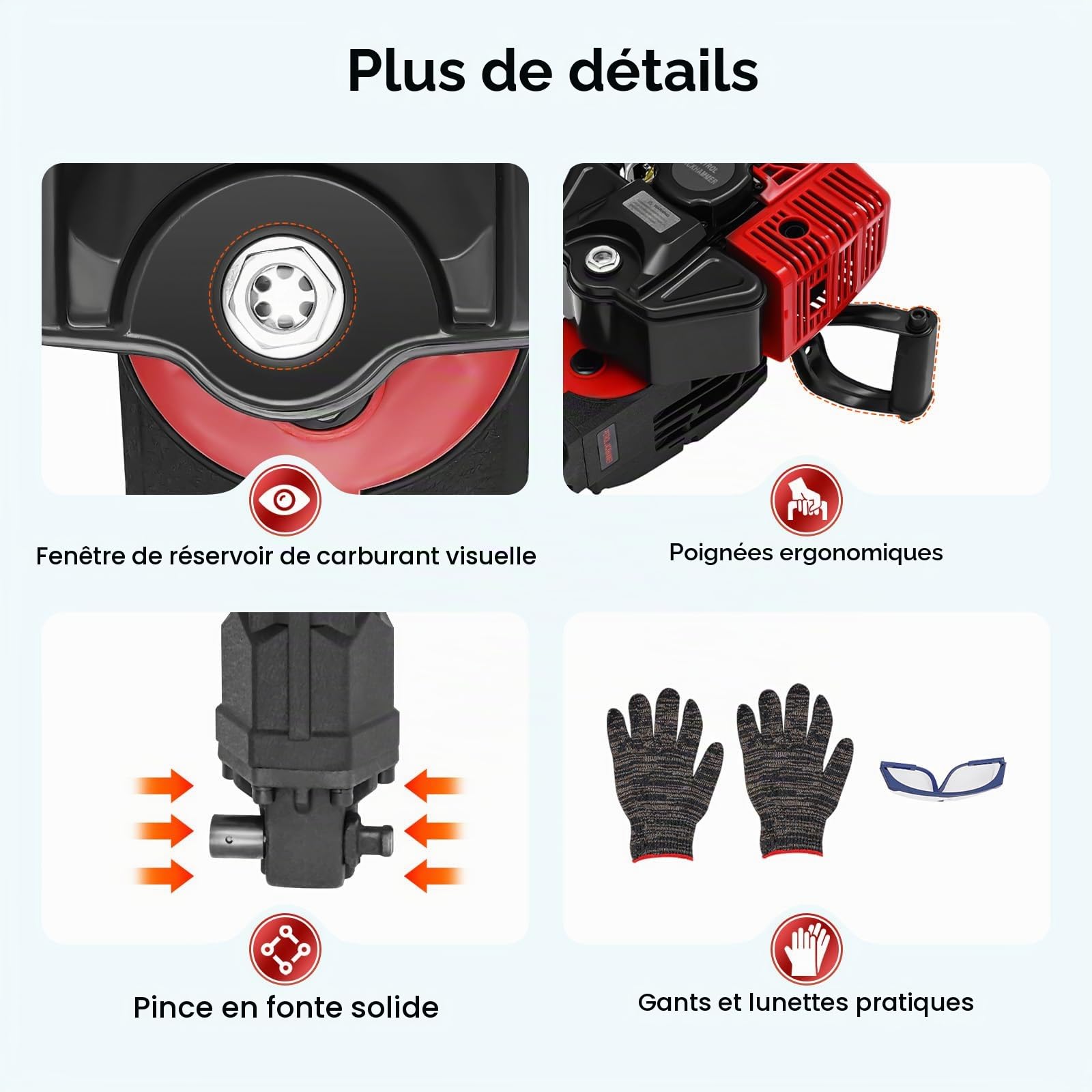 Pelleteuse à Essence 3en1 avec Pelle,Picots Pointus,Hachette Pointue Plate | Levkitch 1900 W 52 cc 2 temps, Démolisseur Manuel à Essence Marteau à Démolition