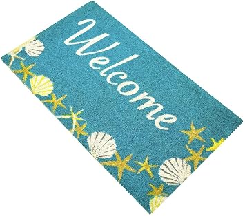 Envelor Coco Coir Doormat, Handwoven Welcome Mat - 18 x 30 x 0.5 Inches - Non-Slip, Seaside Shells