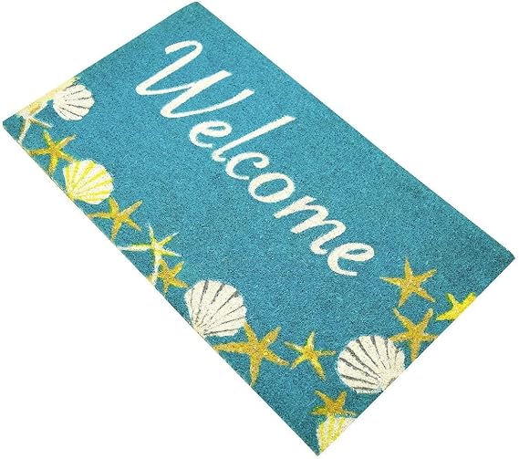 Envelor Coco Coir Doormat, Handwoven Welcome Mat - 18 x 30 x 0.5 Inches - Non-Slip, Seaside Shells