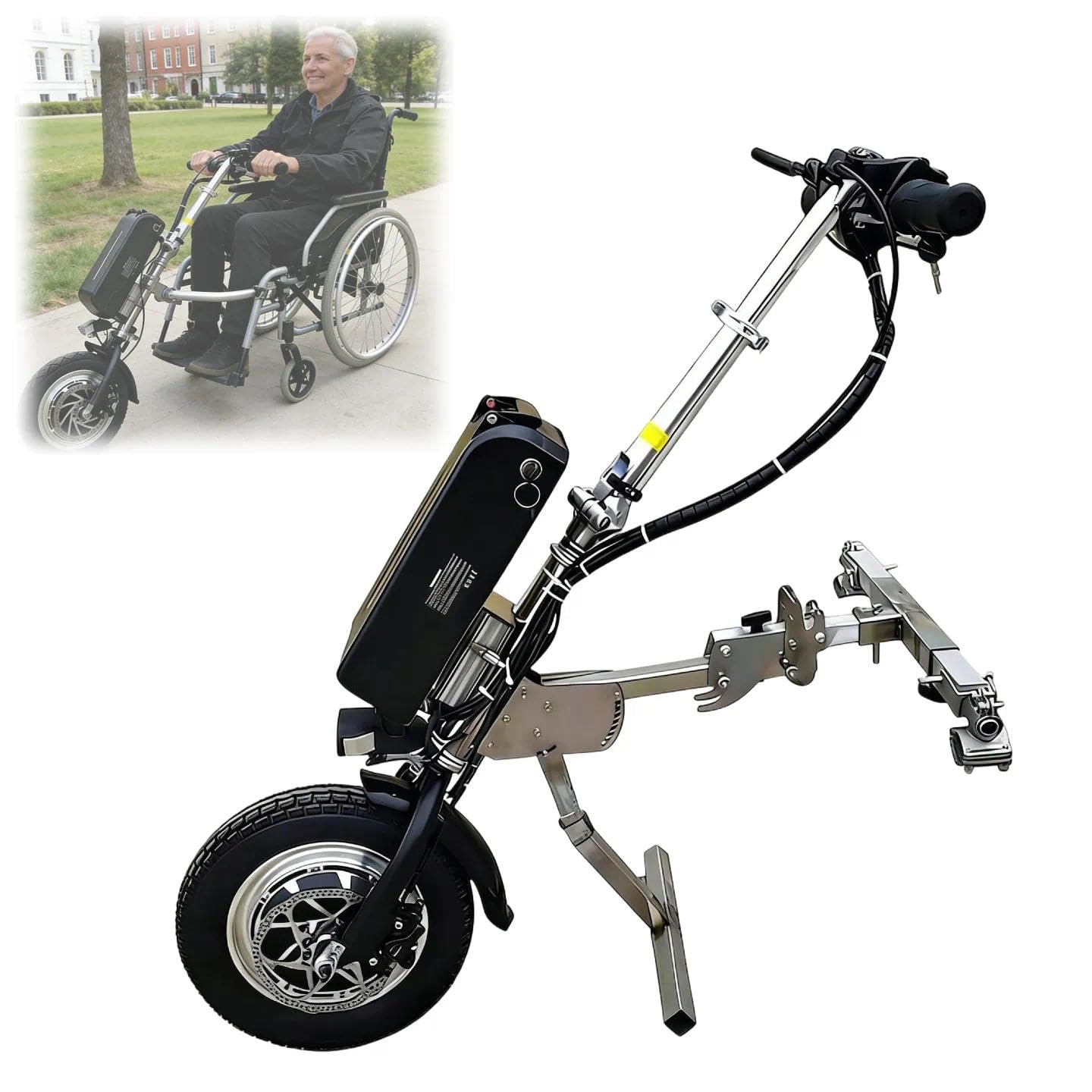 Kit de handbike eléctrica de 500 W acoplable a Silla de Ruedas: batería de Litio de 48 V (15 Ah/17 Ah), Dispositivo de Asistencia eléctrica de 35 km/h con amortiguadores, luz LED (A17ah)