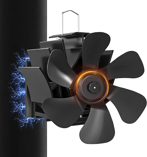 Wood Stove Fan with Magnet: Heat Powered Fireplace Fan for Wood Burning Stoves Pipe Fan Quiet Warm Air Circulation for Log Burner/Camping Hot Tent Stove (Stick on Chimney Tube, 6-Blades)