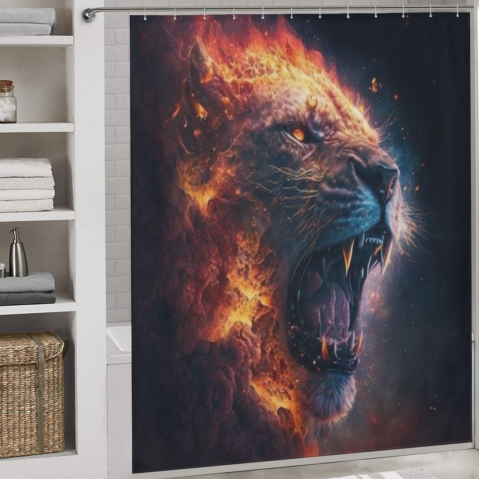 Lion rideau de douche imperméable 183x183 cm avec crochets pour baignoire