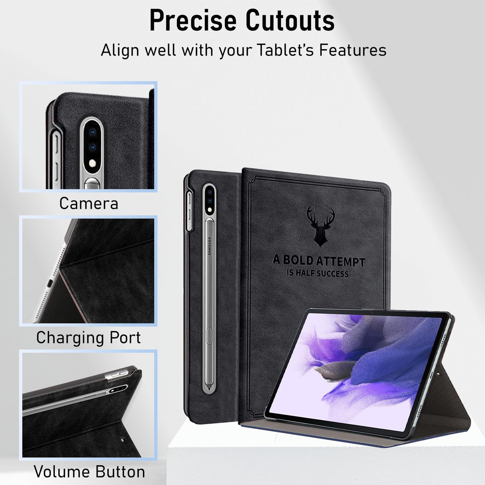 Robustrion Deer Pattern Flip Stand Case Cover for Samsung Galaxy Tab S8 Plus / S7 Plus /S7 FE 12.4 Inch SM-X800/X806/T970/T975/T976/T735 Cover - Deer Black — Amazon image 5