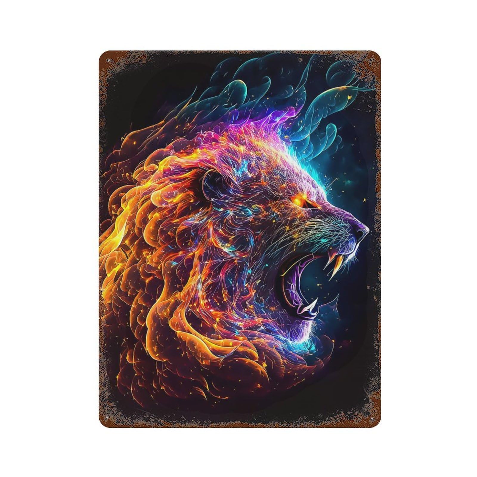 Garage Style Lion Rusty Metal Tin Sign 15.7"x11.8", Classic Wall Plaque for Bar And Workshop