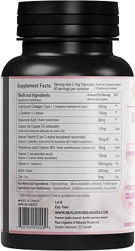 Miniatura 2 de Top Beauty - Suplemento para la piel, para adultos con colágeno hidrolizado, ácido hialurónico, L-cisteína, vitamina C, cobre, vitamina B5 (120