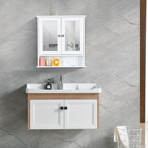 Miniatura 2 de MAISON ARTS Botiquín de baño con espejo y estante ajustable, armarios de pared para cocina y lavandería, color blanco