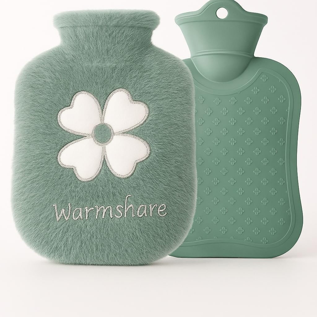 CLOUDTAB Hot Water Bag 1000ml Rubber Bottle with Ultra-Soft Fur Cover | Hot & Cold Therapy for Pain Relief, Cramps, Back & Muscle Aches | Advanced Thermal Heating Bag for Home & Travel Use [Mint Green]