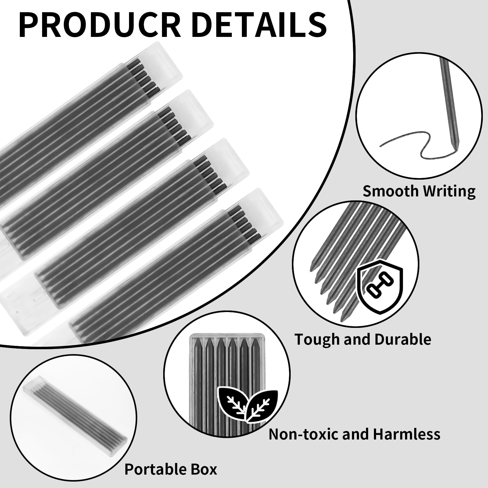 CTYUEYUN 48 Black Pencil Refills, 2.8 mm Pencil Lead Refills Waterproof - Image 3