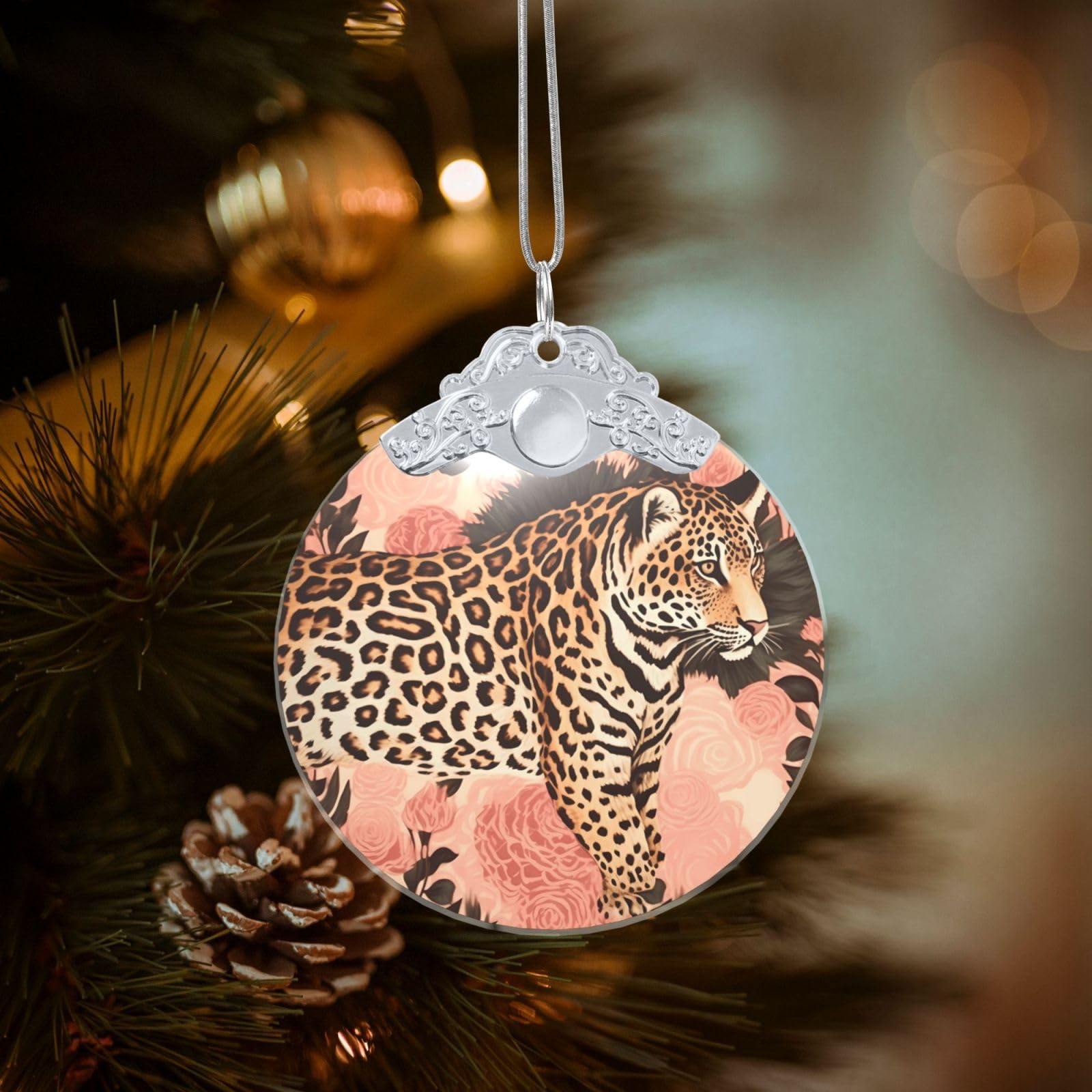 Crystal Christmas Ornaments for Christmas Tree Decoration Hanging Striped Leopard Ornament with Gold Ribbon Crafts Round Pendant for Keepsake Gifts Glass Xmas Decor Party Supplies