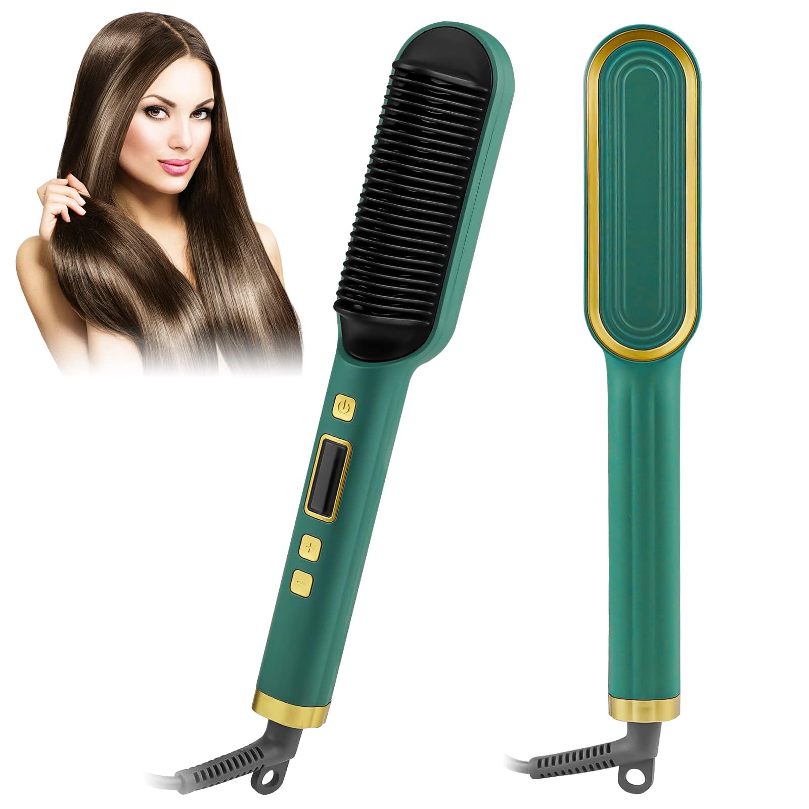 BIGTHREE Hair Straighteners for Women, Straightening Comb, Negative Iong Hair Straightener Styling Comb, Anti Scalding, Fast Heating, and 5 Levels Adjustable Temperature Hair Stylers(Green)