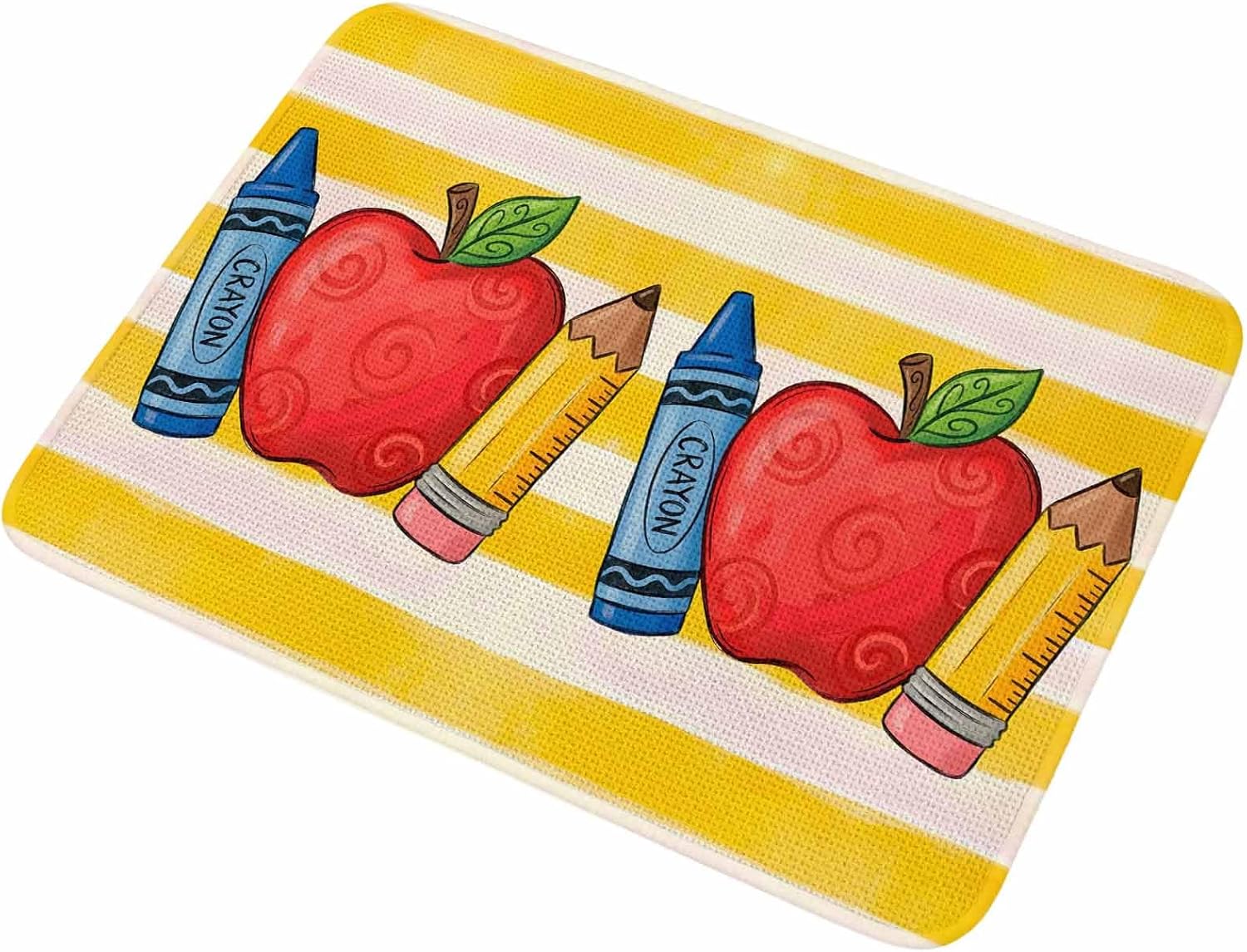 Entryway Rug Indoor, Children's Day Absorbent Non Slip Washable Rug, Funny Cartoon Pencil Yellow Striped Low Profile Front Door Carpet Runner for Front Door, Garage, Patio, 31.5x47 in