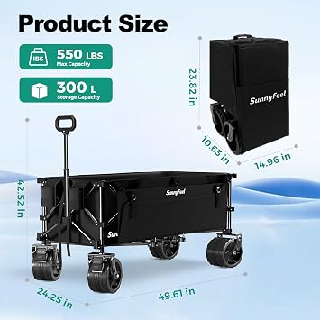 SUNNYFEEL 49 Extra Long Wagon Cart, 550LBS Heavy Duty Foldable Wagon