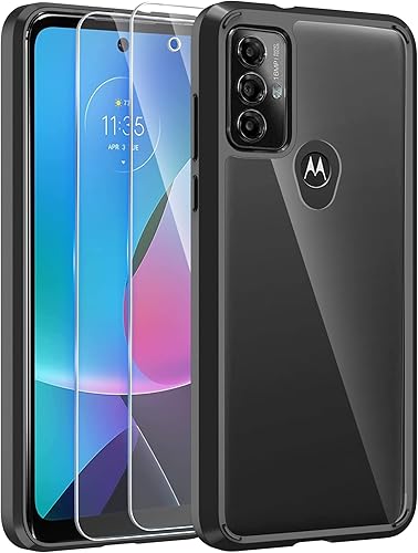CASEJEEN Funda para Motorola Moto G Play 2023 con 2 protectores de pantalla de vidrio templado resistente a prueba de golpes color negro