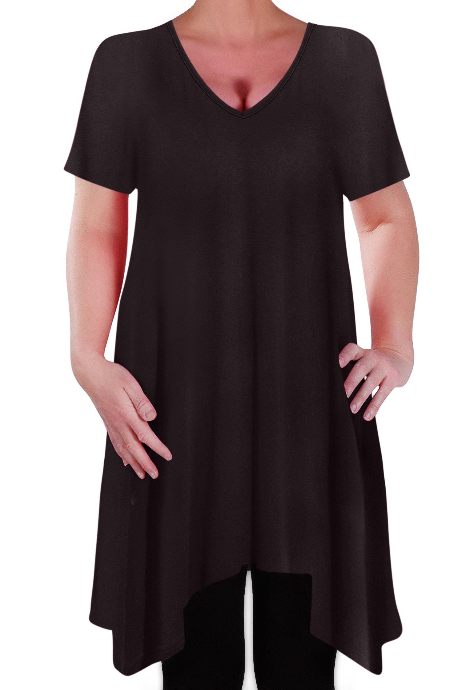 Eye Catch Women's Black - Olivia Casual V Neck Long Tunic Uneven Hem Plus Size Flared Top Size 18