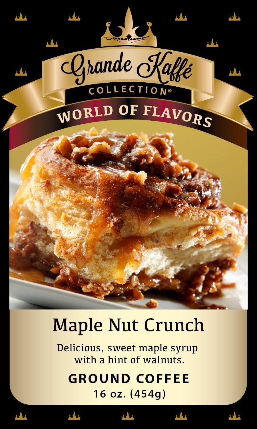 New Grande Kaffe Ground Coffee 16 Ounce Pack! Choose From These New Exclusive Flavors: Red Velvet Cupcake, Maple Nut Crunch, And French Almond Macaron! (Maple Nut Crunch)